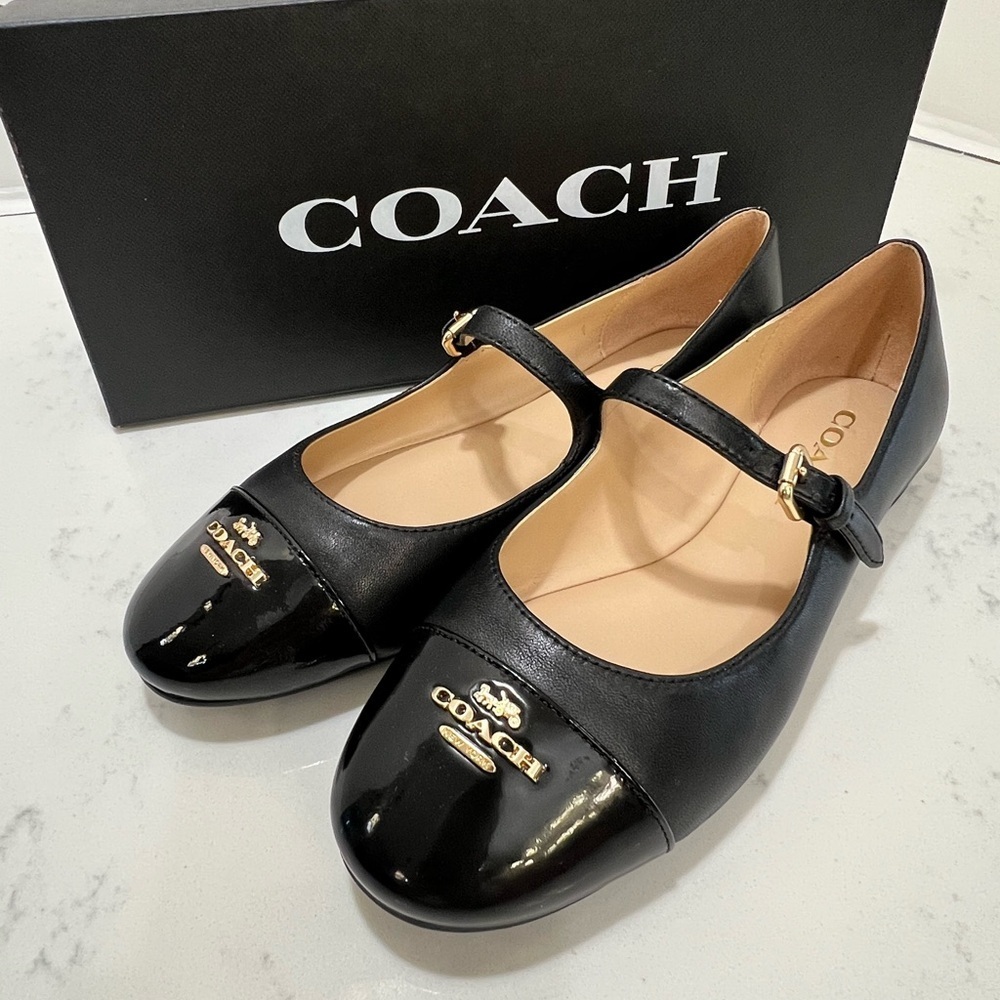 ‼️🚨SOLD 🚨‼️Coach Black Mary Jane Flats with Gold Accents